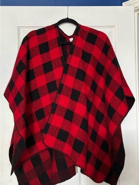 Red and Black Buffalo Plaid Poncho